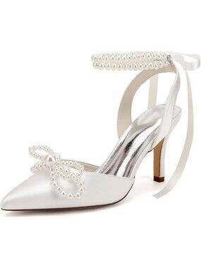 Elegant Pearl Bow Slingback Heels for Brides | High Heel Wedding Shoes